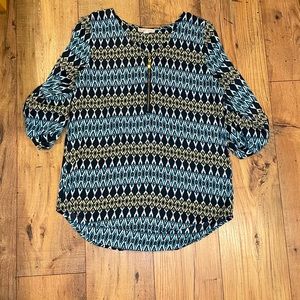 Dress Barn Blouse Navy, blue, with green accents